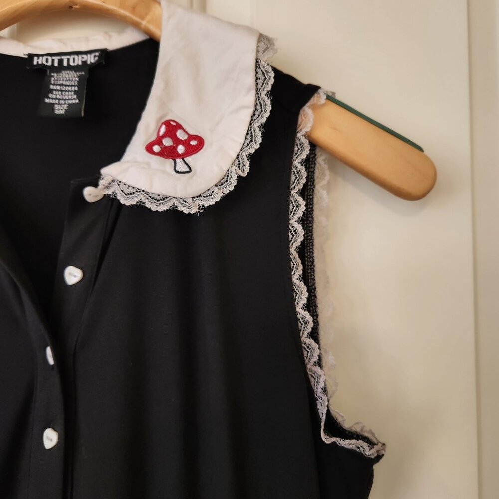 Hot Topic Mushroom Dress Embroidered Lace Hearts Summer Cottagecore Cute Fairy - Picture 5 of 15